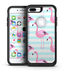 Pink Flamingos Over Blue Stripes - iPhone 7 or 7 Plus Commuter Case Skin Kit