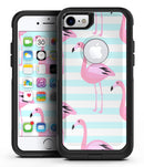 Pink Flamingos Over Blue Stripes - iPhone 7 or 7 Plus Commuter Case Skin Kit