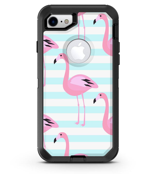 Pink Flamingos Over Blue Stripes - iPhone 7 or 8 OtterBox Case & Skin Kits