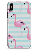 Pink Flamingos Over Blue Stripes - iPhone X Clipit Case