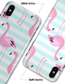 Pink Flamingos Over Blue Stripes - iPhone X Clipit Case