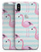 Pink Flamingos Over Blue Stripes - iPhone X Skin-Kit