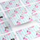 Pink Flaminogos Over Teal Stripes - Premium Protective Decal Skin-Kit for the Apple Credit Card