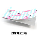Pink Flaminogos Over Teal Stripes - Premium Protective Decal Skin-Kit for the Apple Credit Card