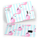 Pink Flaminogos Over Teal Stripes - Premium Protective Decal Skin-Kit for the Apple Credit Card