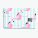 Pink Flaminogos Over Teal Stripes - Premium Protective Decal Skin-Kit for the Apple Credit Card