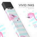 Pink Flaminogos Over Teal Stripes - Premium Decal Protective Skin-Wrap Sticker compatible with the Juul Labs vaping device