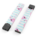 Pink Flaminogos Over Teal Stripes - Premium Decal Protective Skin-Wrap Sticker compatible with the Juul Labs vaping device