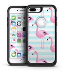 Pink Flaminogos Over Teal Stripes - iPhone 7 or 7 Plus Commuter Case Skin Kit