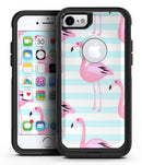 Pink Flaminogos Over Teal Stripes - iPhone 7 or 8 OtterBox Case & Skin Kits