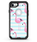 Pink Flaminogos Over Teal Stripes - iPhone 7 or 8 OtterBox Case & Skin Kits
