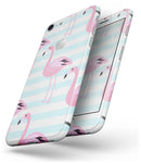 Pink Flaminogos Over Teal Stripes - Skin-kit for the iPhone 8 or 8 Plus