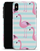 Pink Flaminogos Over Teal Stripes - iPhone X Clipit Case