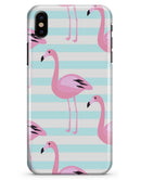 Pink Flaminogos Over Teal Stripes - iPhone X Clipit Case