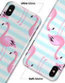 Pink Flaminogos Over Teal Stripes - iPhone X Clipit Case