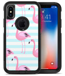 Pink Flaminogos Over Teal Stripes - iPhone X OtterBox Case & Skin Kits