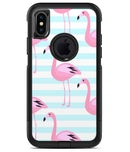 Pink Flaminogos Over Teal Stripes - iPhone X OtterBox Case & Skin Kits