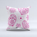 Pink Floral Designed Hearts ink-Fuzed Decorative Throw Pillow