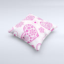 Pink Floral Designed Hearts ink-Fuzed Decorative Throw Pillow