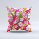 Pink & Green Hawaiian Floral Pattern V4 Ink-Fuzed Decorative Throw Pillow