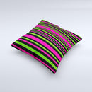Pink & Green Striped Ink-Fuzed Decorative Throw Pillow