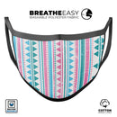 Pink Green Teal Vertical Pattern - Made in USA Mouth Cover Unisex Anti-Dust Cotton Blend Reusable & Washable Face Mask with Adjustable Sizing for Adult or Child