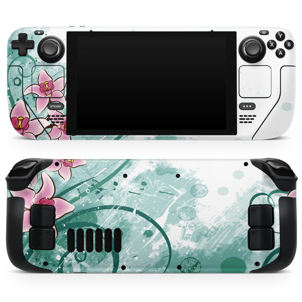 Pink & Green Watercolor Floral // Full Body Skin Decal Wrap Kit for the Steam Deck handheld gaming computer