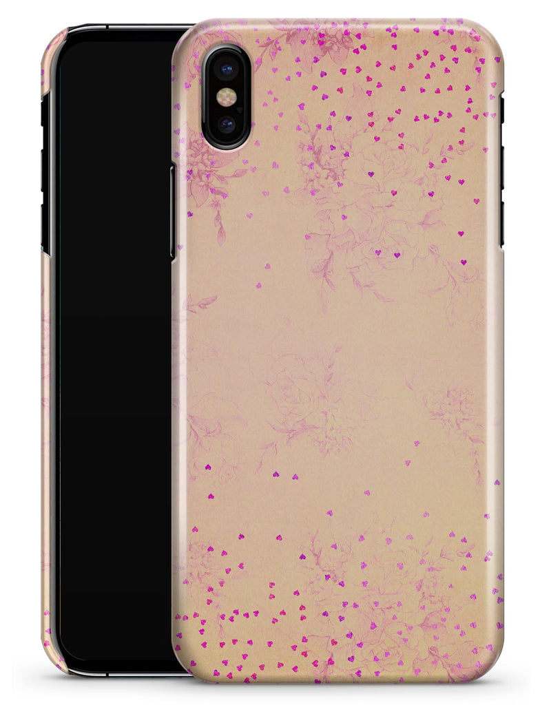 Pink Micro Hearts Over Vintage Floral - iPhone X Clipit Case