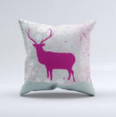 Pink Stitched Deer Collage ink-Fuzed Decorative Throw Pillow