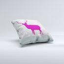 Pink Stitched Deer Collage ink-Fuzed Decorative Throw Pillow