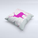 Pink Stitched Deer Collage ink-Fuzed Decorative Throw Pillow