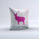 Pink Stitched Deer Collage ink-Fuzed Decorative Throw Pillow
