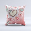 Pink Stringy Hearts ink-Fuzed Decorative Throw Pillow
