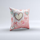 Pink Stringy Hearts ink-Fuzed Decorative Throw Pillow