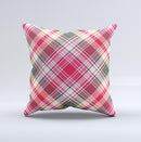 Pink & Tan Plaid Layered Pattern V5 ink-Fuzed Decorative Throw Pillow