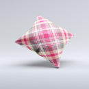 Pink & Tan Plaid Layered Pattern V5 ink-Fuzed Decorative Throw Pillow