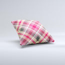 Pink & Tan Plaid Layered Pattern V5 ink-Fuzed Decorative Throw Pillow
