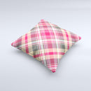 Pink & Tan Plaid Layered Pattern V5 ink-Fuzed Decorative Throw Pillow
