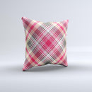 Pink & Tan Plaid Layered Pattern V5 ink-Fuzed Decorative Throw Pillow