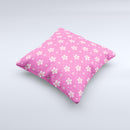 Pink & Tiny White Floral Pattern Ink-Fuzed Decorative Throw Pillow