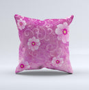 Pink Vintage Flowers with Swirls ink-Fuzed Decorative Throw Pillow