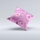 Pink Vintage Flowers with Swirls ink-Fuzed Decorative Throw Pillow