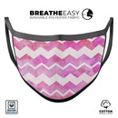 Pink Water Color with White Chevron - Made in USA Mouth Cover Unisex Anti-Dust Cotton Blend Reusable & Washable Face Mask with Adjustable Sizing for Adult or Child