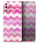 Pink Water Color with White Chevron - Premium Vinyl Skin Decal for Samsung Galaxy S25 Ultra, S24, S23, S22 & All Galaxy S Models