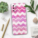 Pink Water Color with White Chevron - Premium Vinyl Skin Decal for Samsung Galaxy S25 Ultra, S24, S23, S22 & All Galaxy S Models