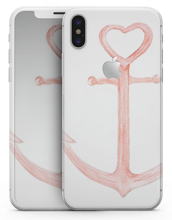 Pink Watercolor Heart Anchor - iPhone X Skin-Kit