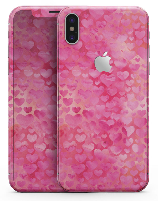 Pink Watercolor Hearts V3 - iPhone X Skin-Kit