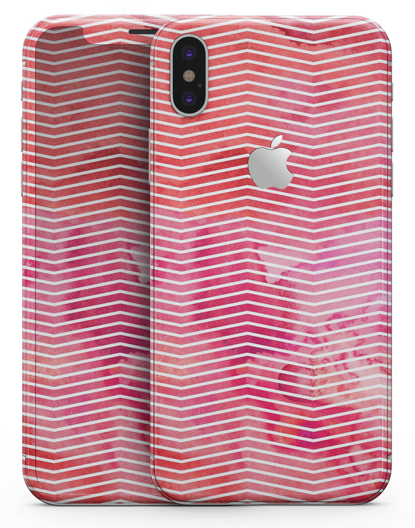 Pink Watercolor Over White Chevron - iPhone X Skin-Kit
