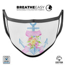 Pink Watercolor Ribbon Over Anchor - Made in USA Mouth Cover Unisex Anti-Dust Cotton Blend Reusable & Washable Face Mask with Adjustable Sizing for Adult or Child