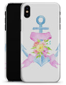 Pink Watercolor Ribbon Over Anchor - iPhone X Clipit Case